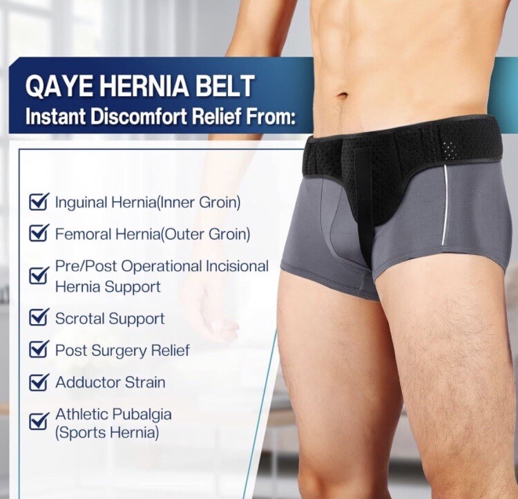 Left/Right Side Inguinal Groin Hernia Belt Unisex Adult, Black, Medium (29-35”)