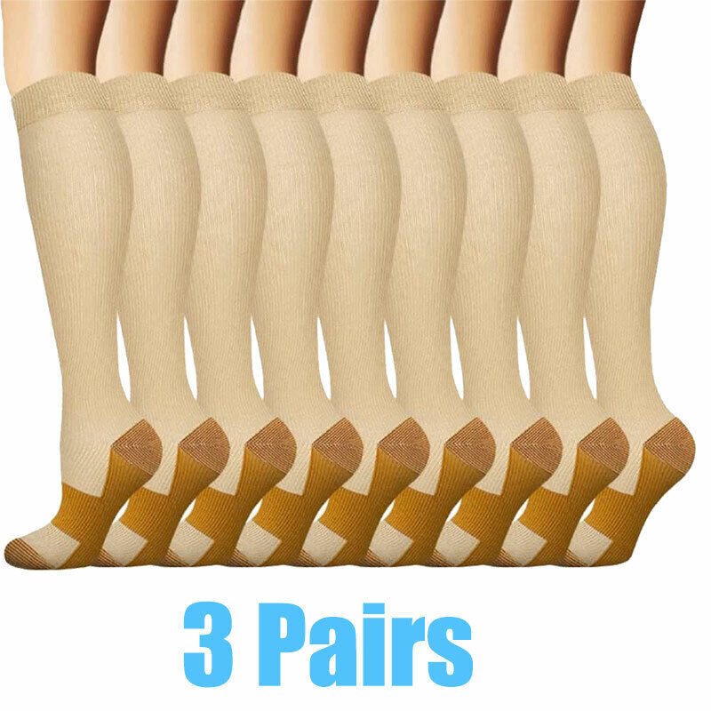 3 Pack Cotton Compression Socks (15-20mmHg) Moisture Wicking Support Stocking