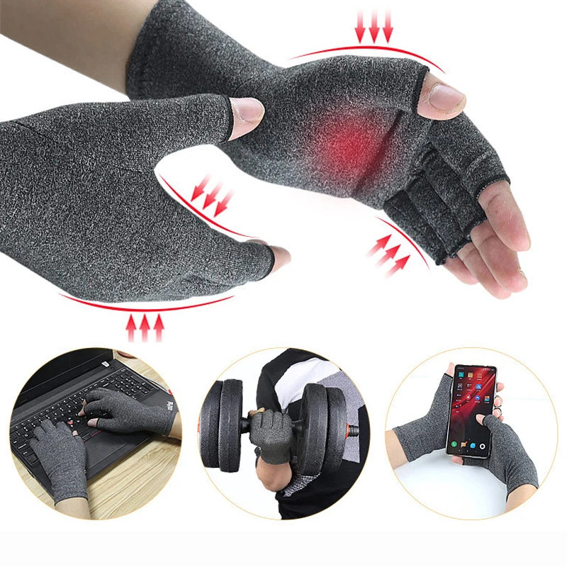Compression Fingerless Gloves Arthritis Hand Wrist Support Pain Relief Brace L