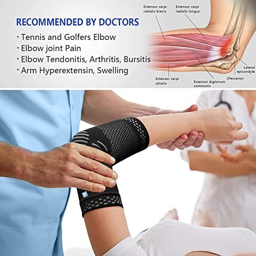 Compression Elbow Support Sleeve 2 Pack Tennis Golfer Pads Pain Relief