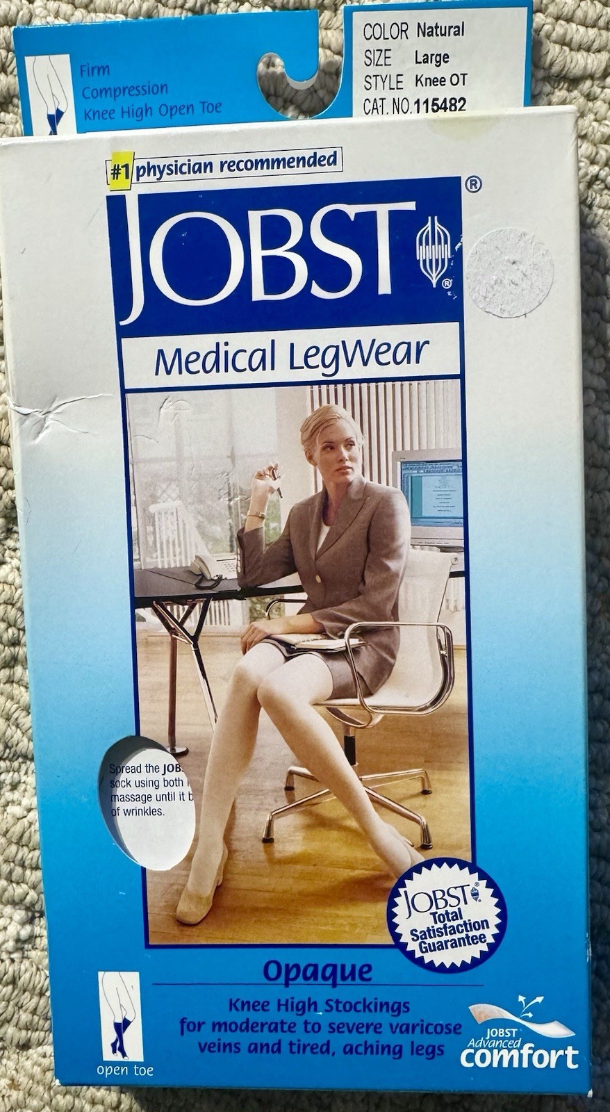 Jobst Opaque 20-30 mmHg Lg Natural Firm Compression Pantyhose Knee High Open Toe