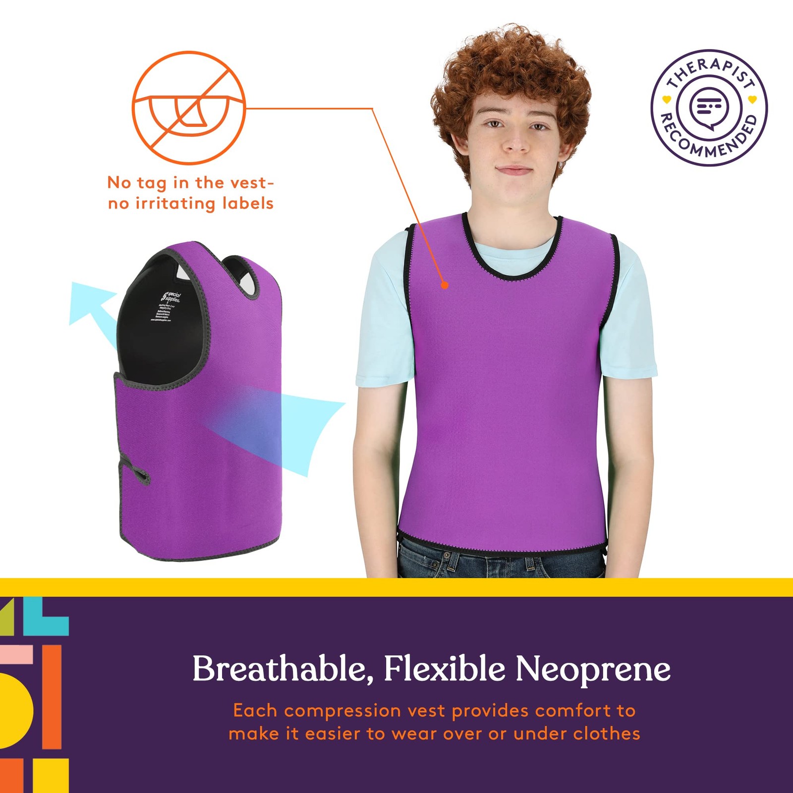 Special Supplies Sensory Compression Vest Deep Pressure Comfort (Purple, Large)