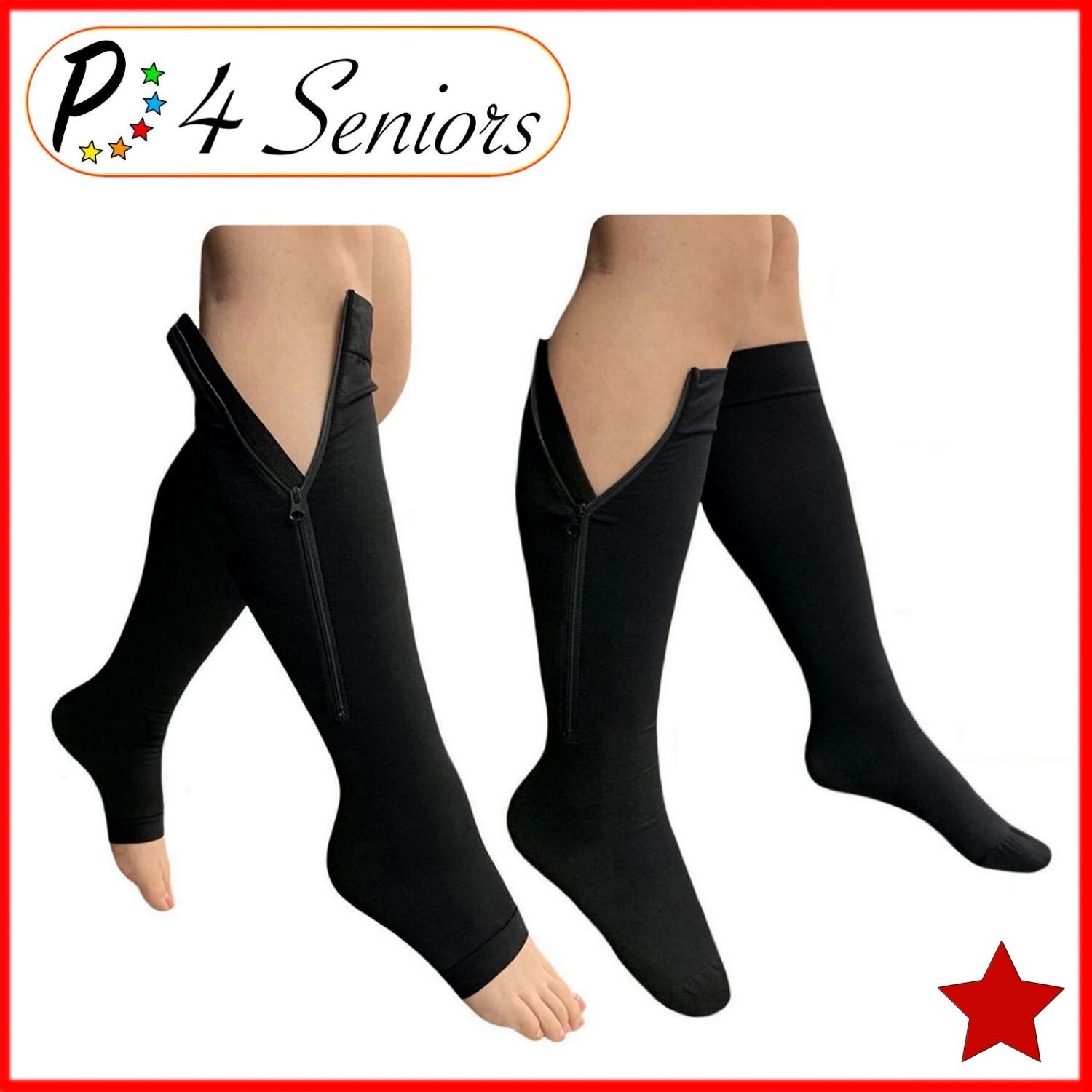 🔴 Presadee Seniors Premium 20-30 mmHg Compression Zipper Open/Closed Toe Socks