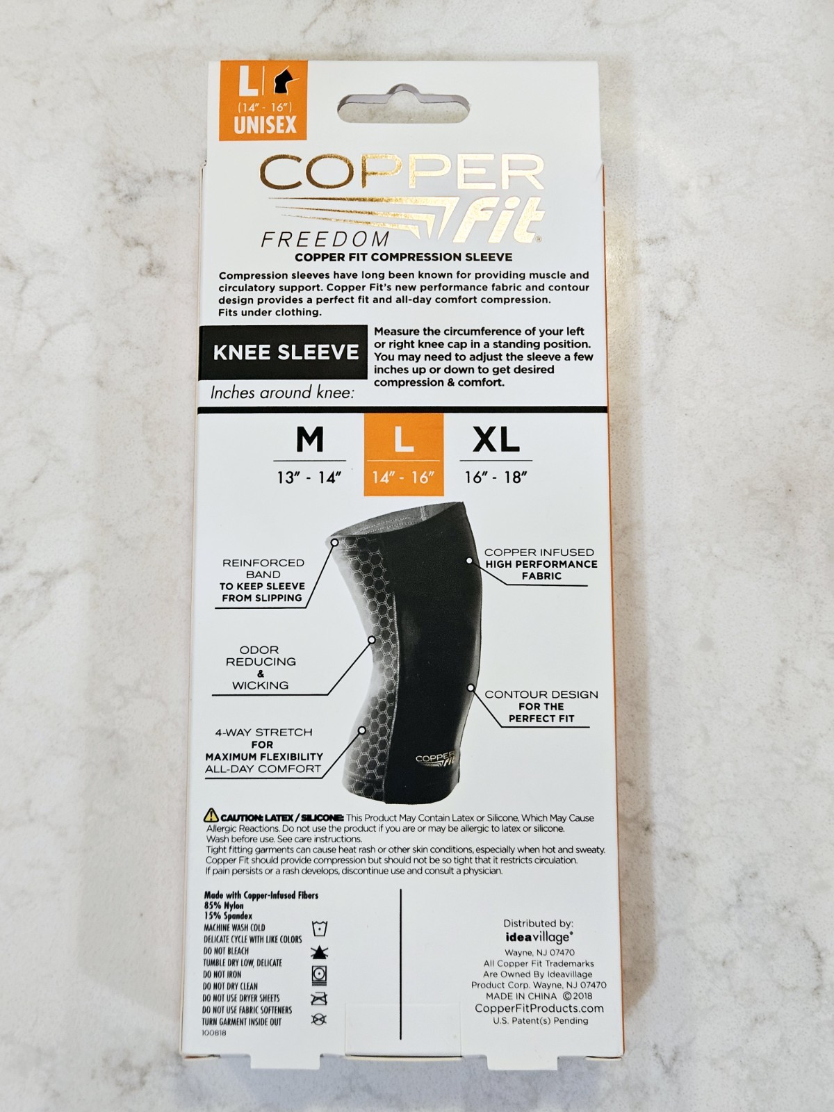 Copper Fit Freedom Copper Infused Compression Knee Sleeve Size L Black FREE SHIP