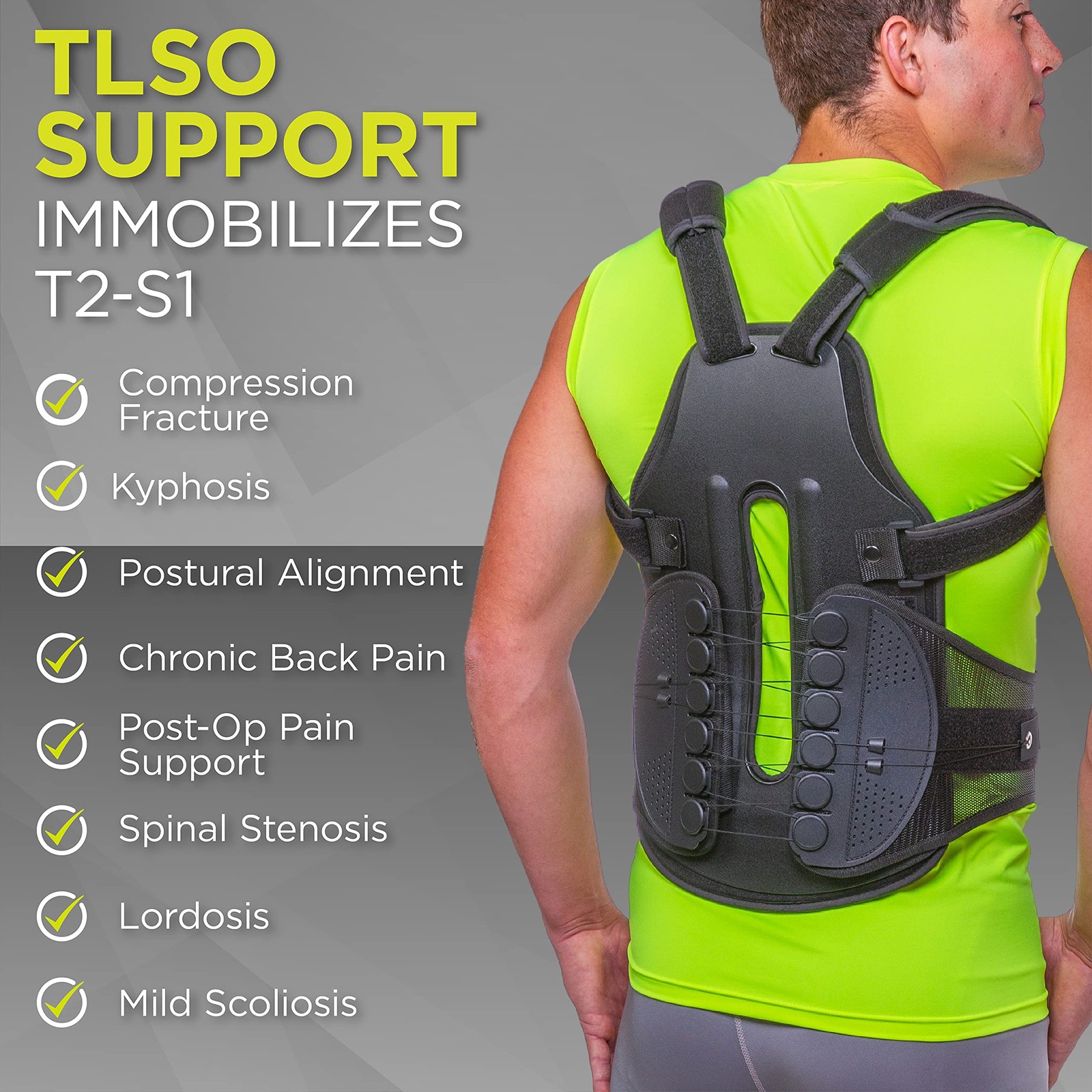 BraceAbility Plus Size TLSO Back Clamshell Brace – XXL Hard XX-Large, Black