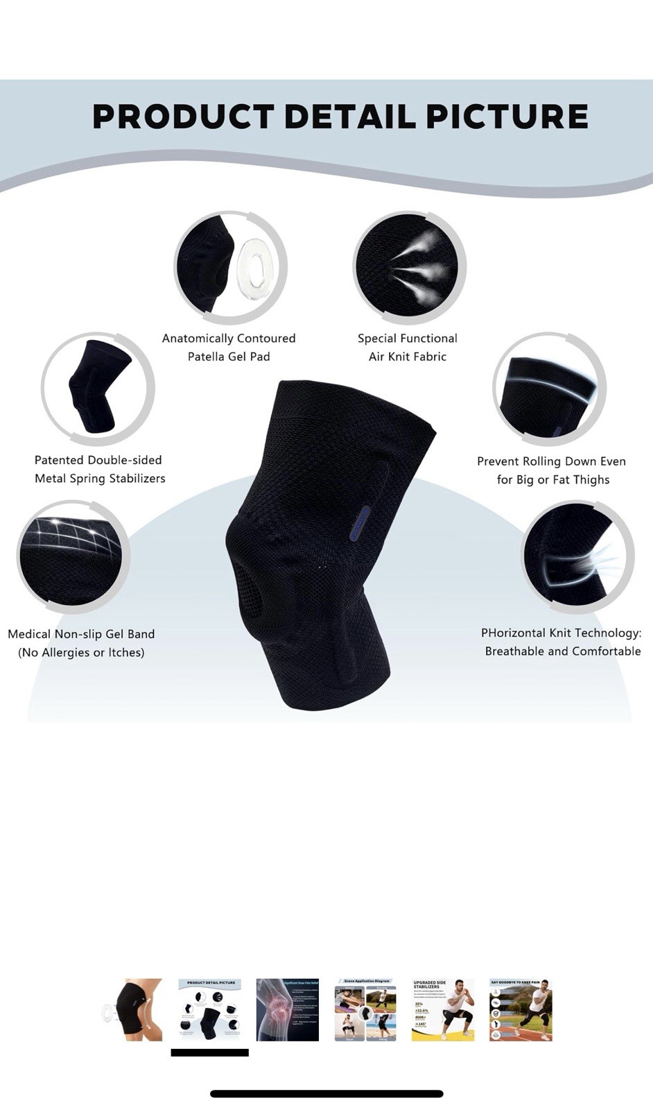 Knee Brace for Men Women, Professional Knee Compression Sleeve (Black,Size:L)1p
