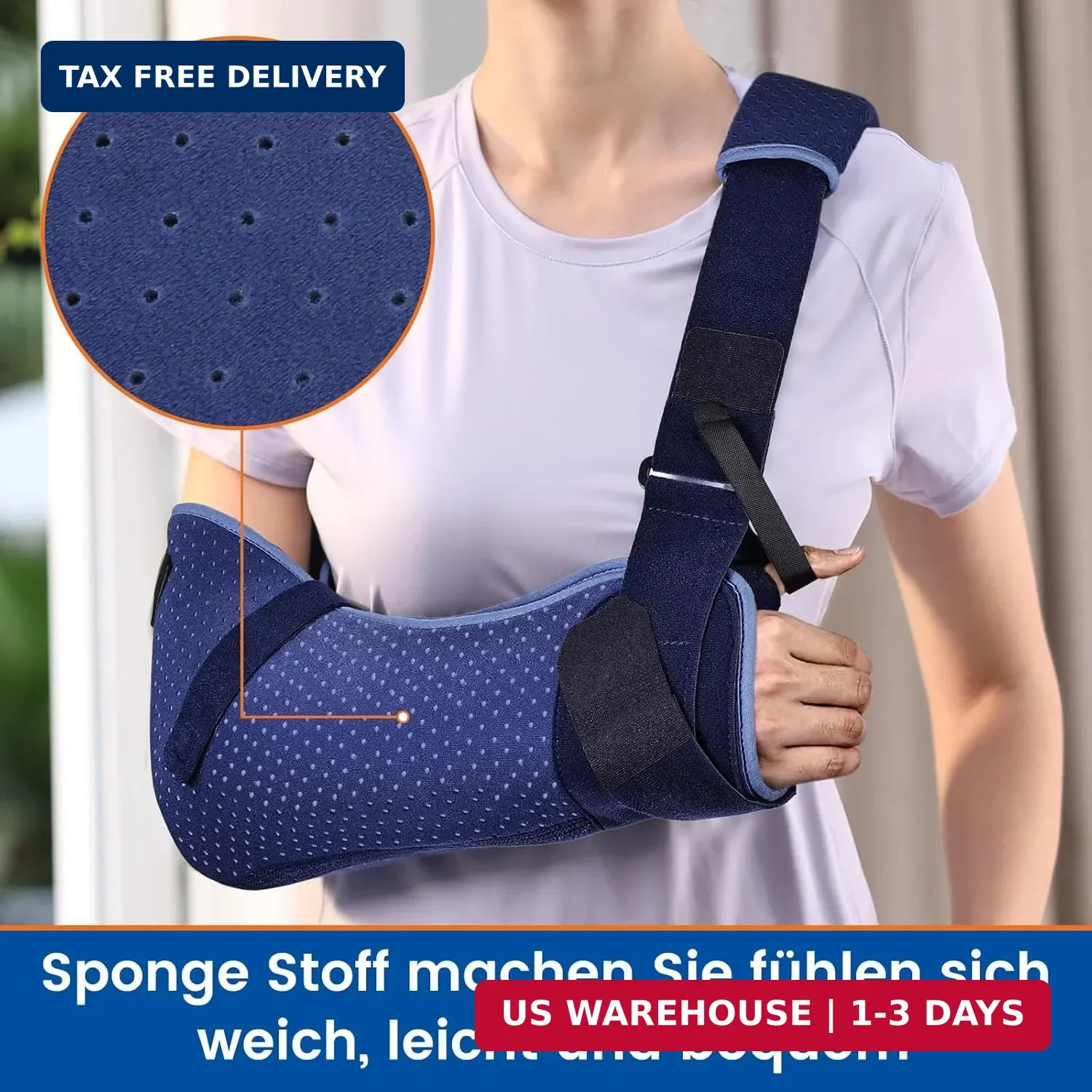 Arm Sling for Shoulder Injury with Waist Strap – Immobilizer Brace Support for S