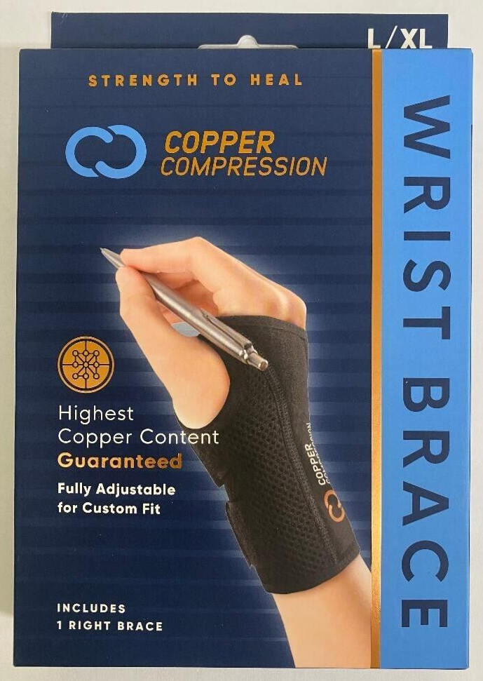 (NEW) Copper Compression Wrist Brace Fits Right Hand L-XL
