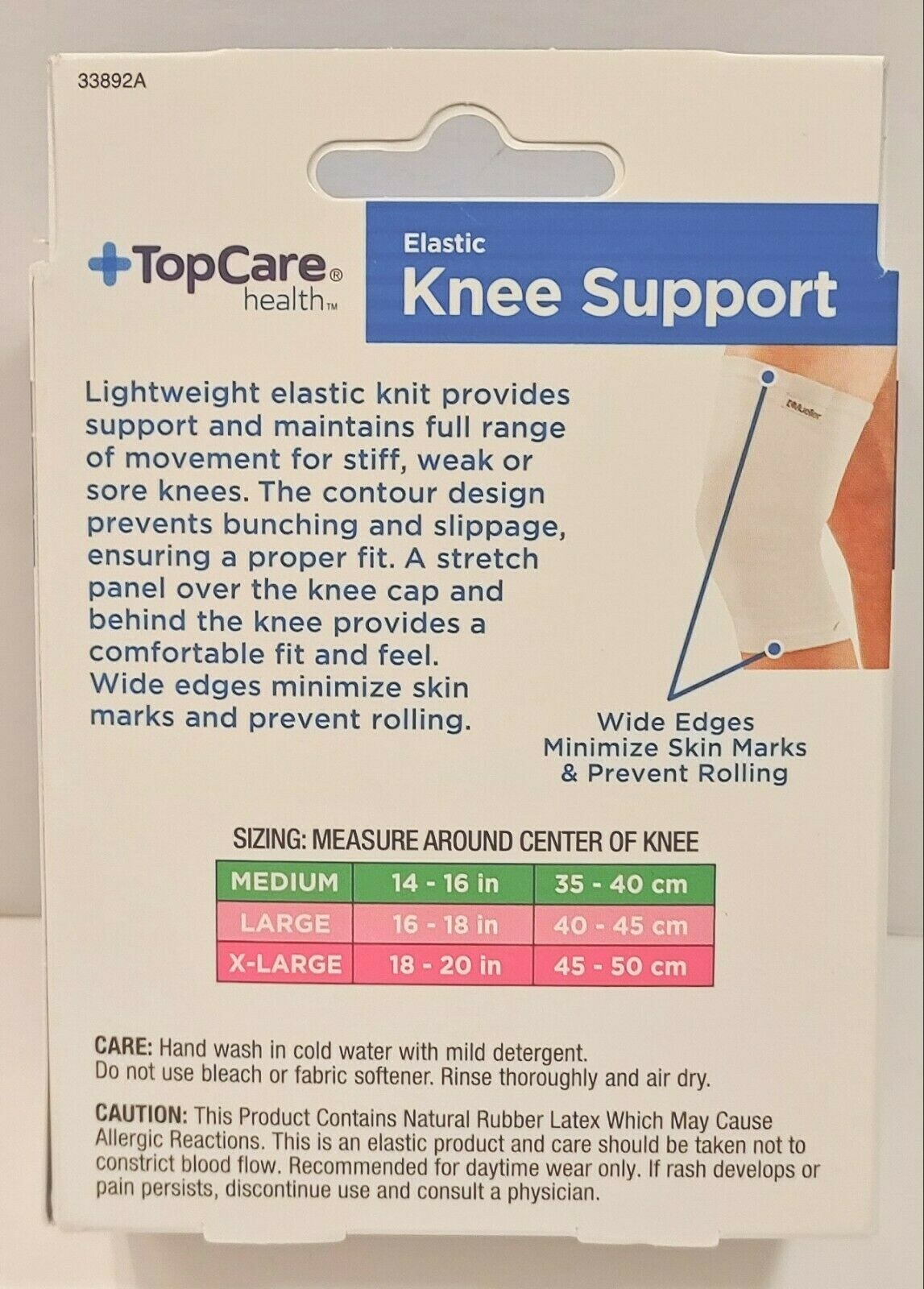 Top Care – Elastic Knee Support – Size Medium – For Either Right or Left Knee