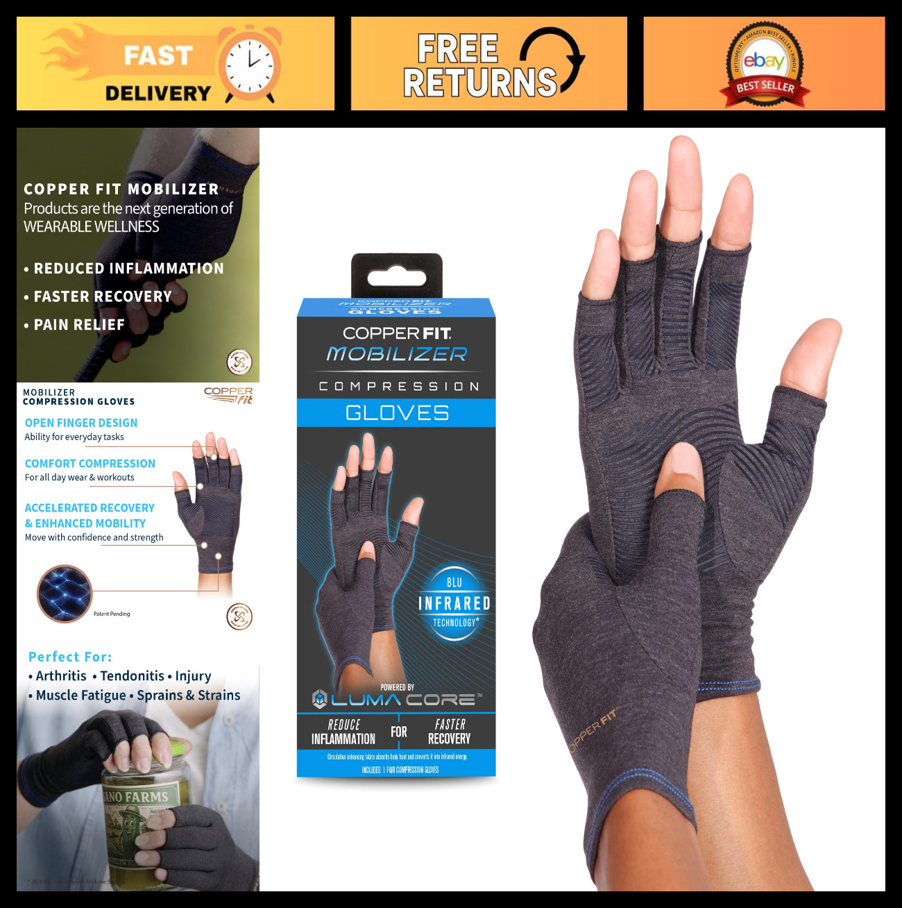 Compression Gloves for Arthritis Relief, Joint Swelling & Tendonitis – Unisex