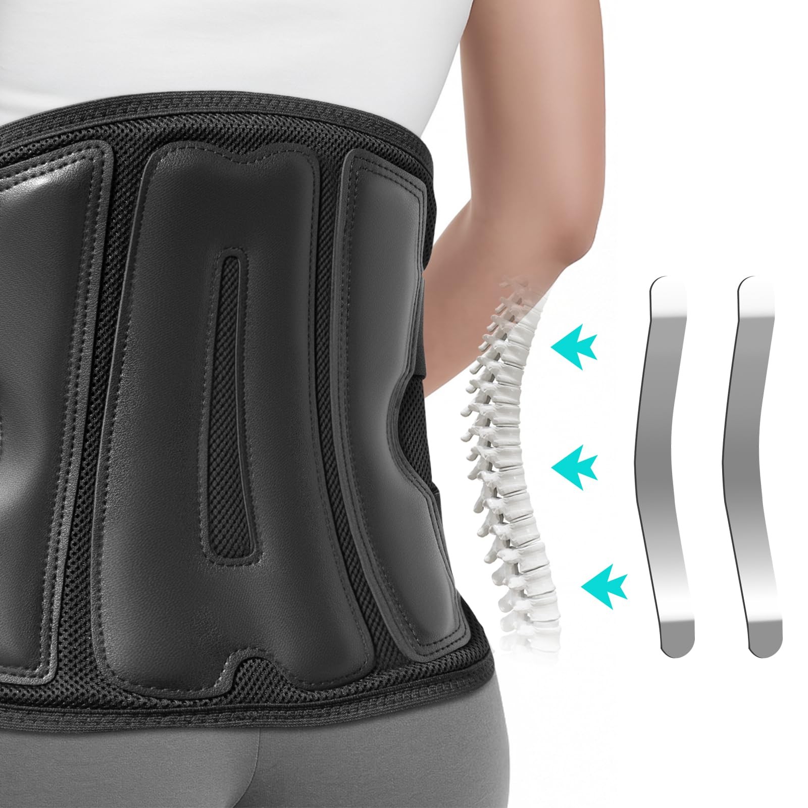 Ebullient Assimilate Back Brace for Lower Pain XX-Large, Black/Black