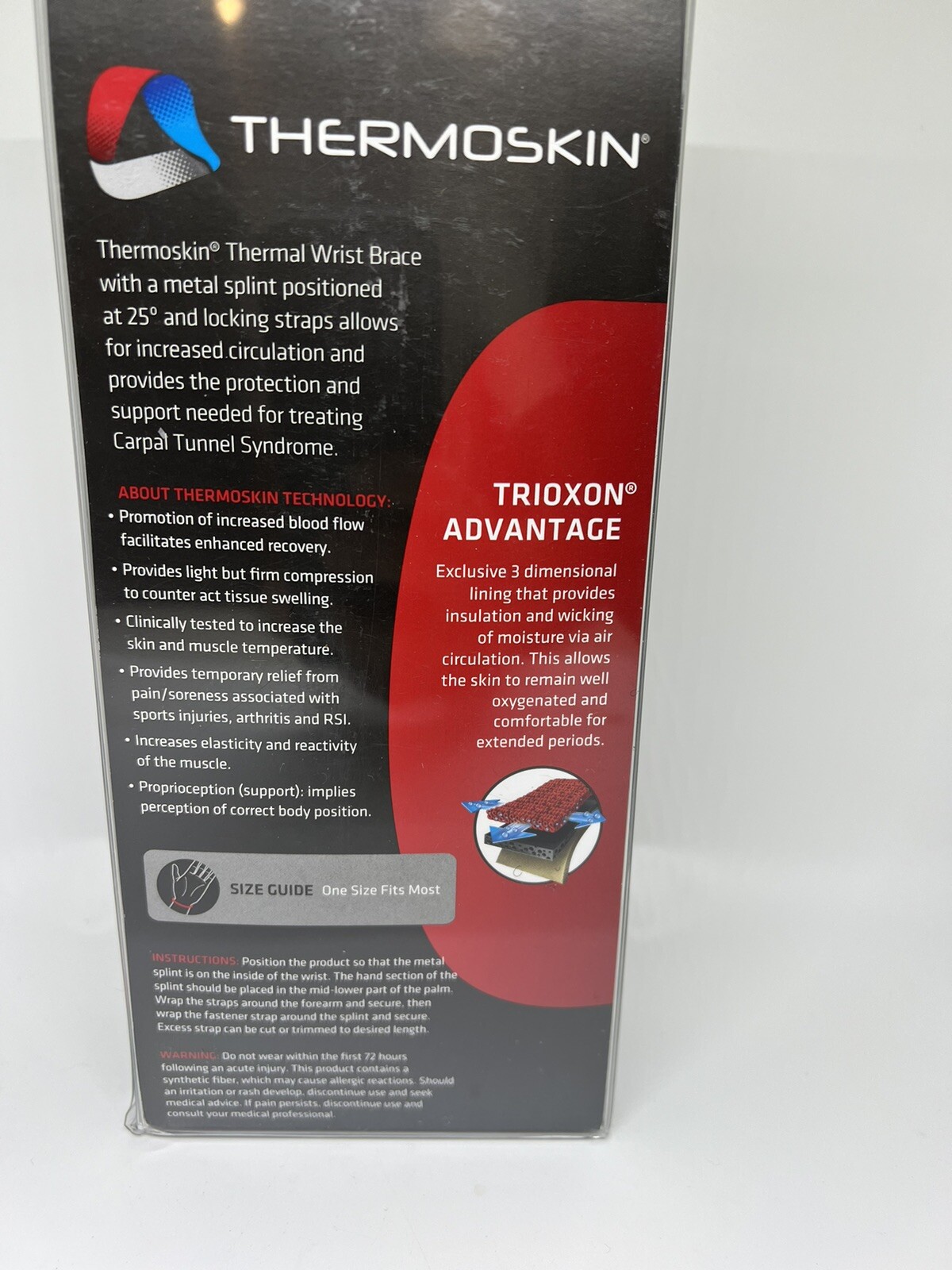 Thermoskin Thermal Adjustable Wrist Brace Sleeve One Size Fits Most Left Hand