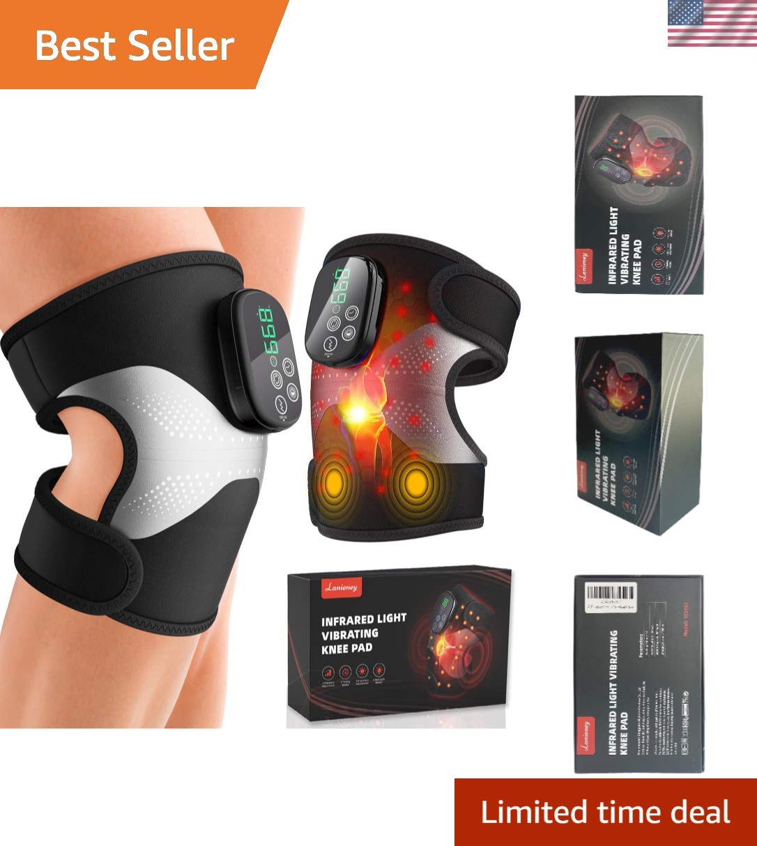 Vibration Knee Massage, Rechargeable Red Light Therapy Knee Brace with 660nm …