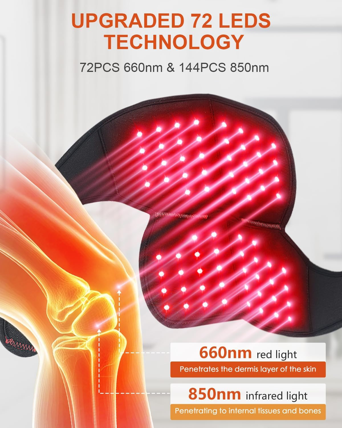 Red Light Therapy Knee Brace Wireless Rechargeable with Pulse & Heating Modes, 6