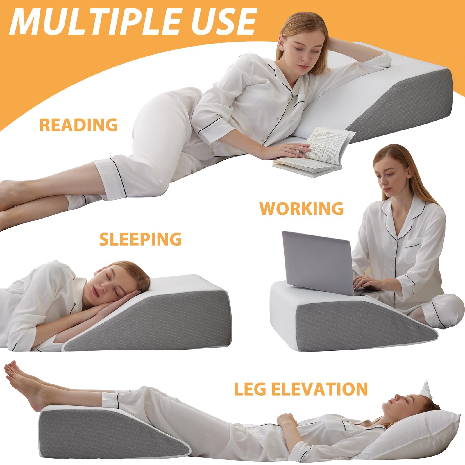 Bedluxe Leg Pillow Elevation Blood Circulation, Wedge 22*24+8, White Grey