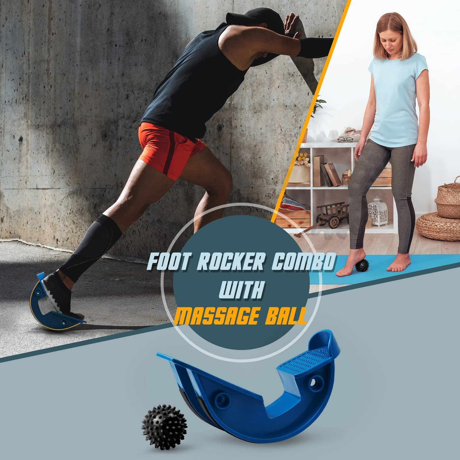 Foot Rocker with Spiky Ball, Calf Stretcher for 1. Blue Ball