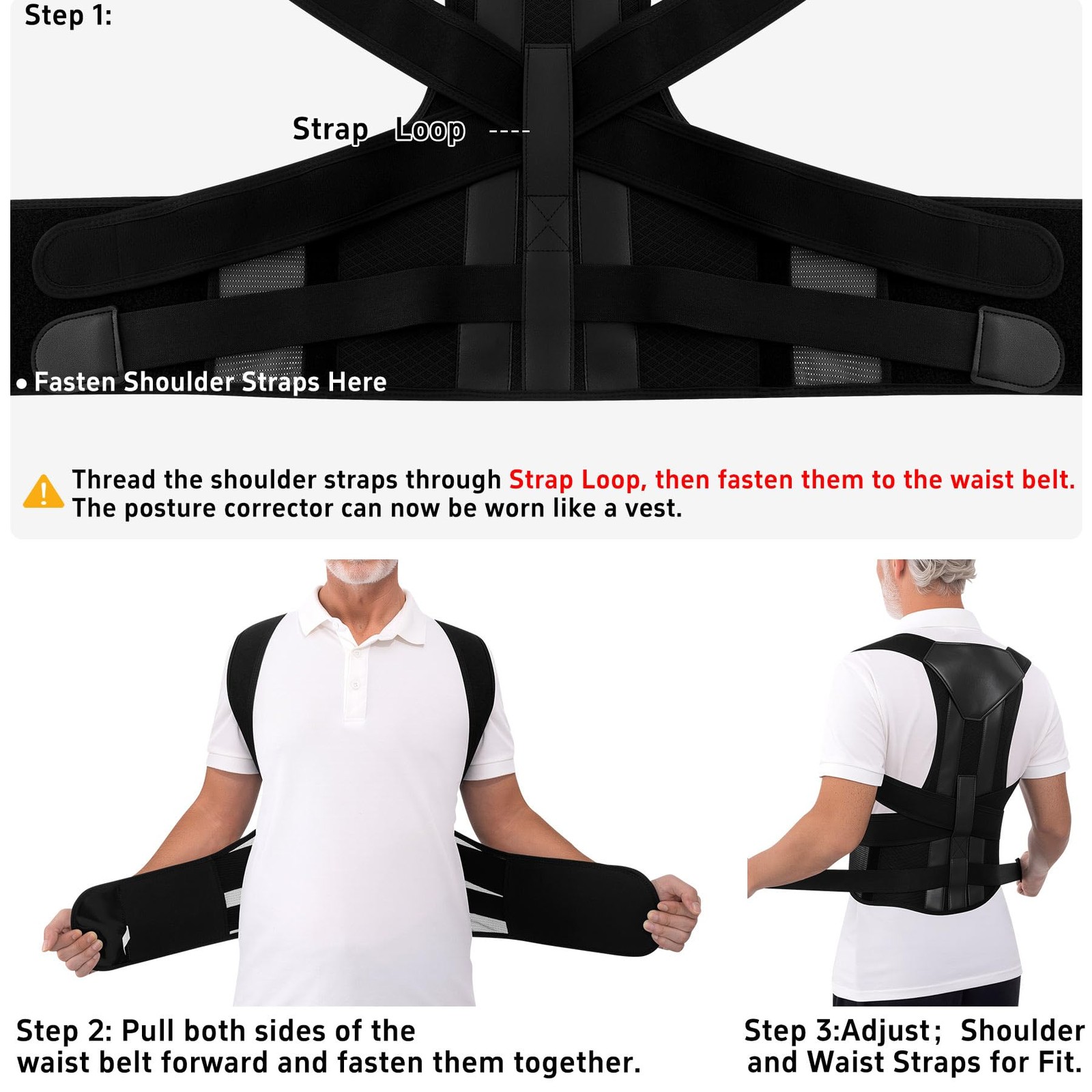 QFE Posture Corrector Back Brace for Men and Women Upper Medium, Black