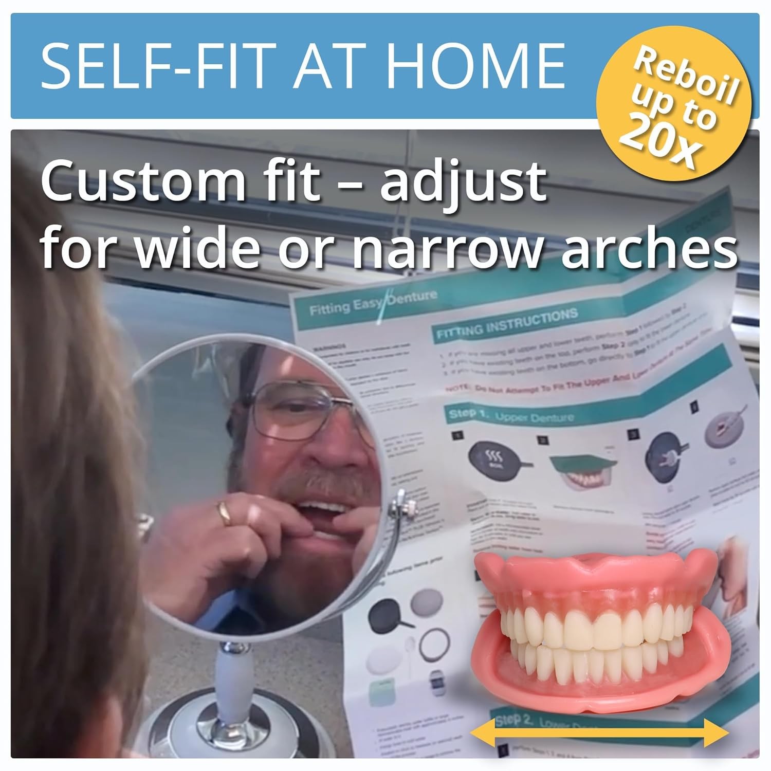 Boil-and-Bite Functional Denture, Self-fit at Home, Fully Adjustable for Narrow