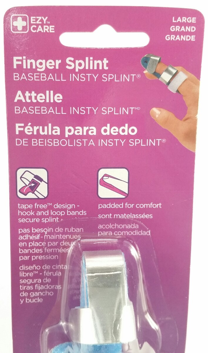 Finger Splint BasebaIl Insty Large Tape Free Padded Breathable Brace EZY Care x2