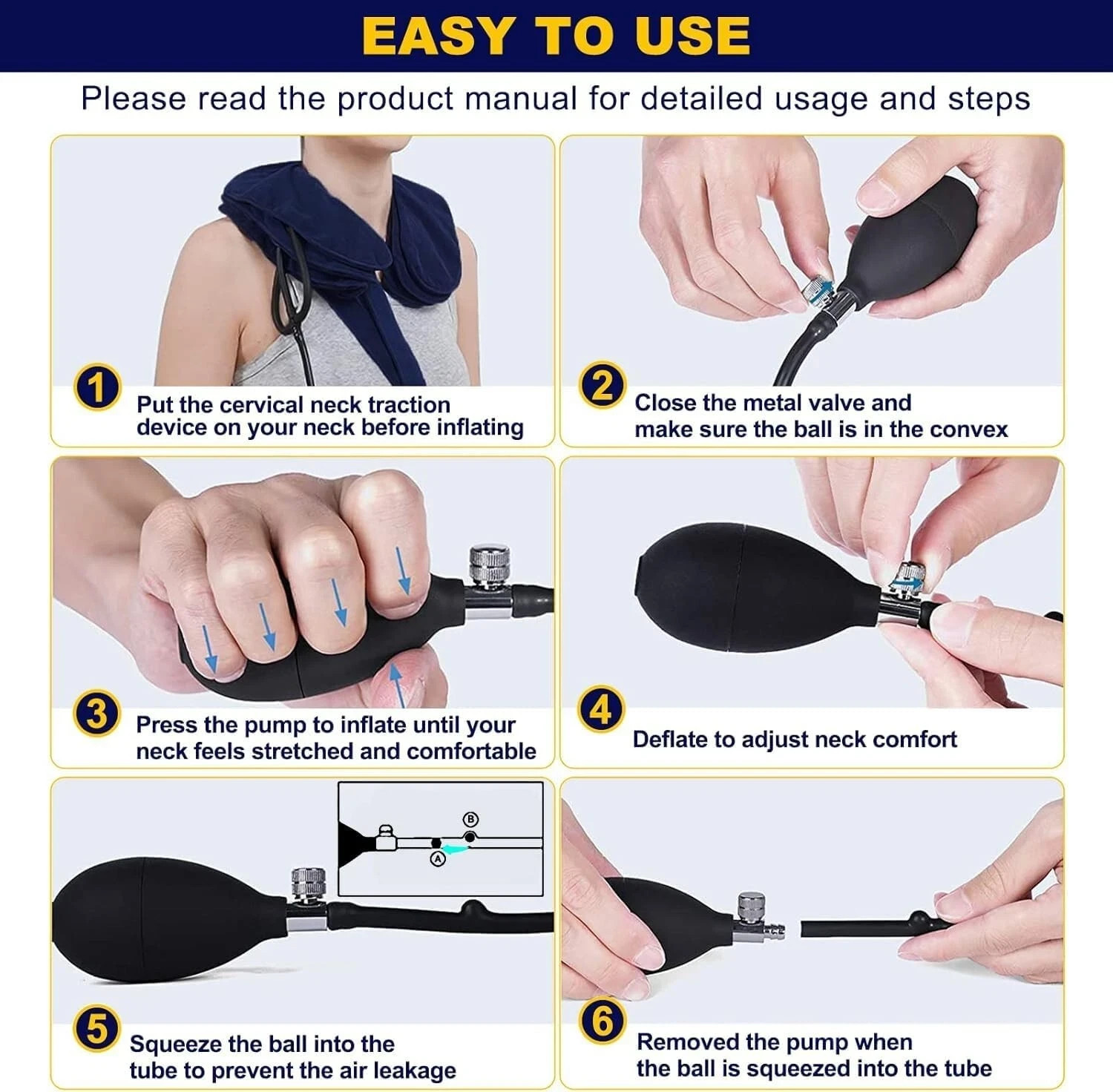 Neck Stretcher Cervical Traction Device Adjustable Inflatable for Pain Relief