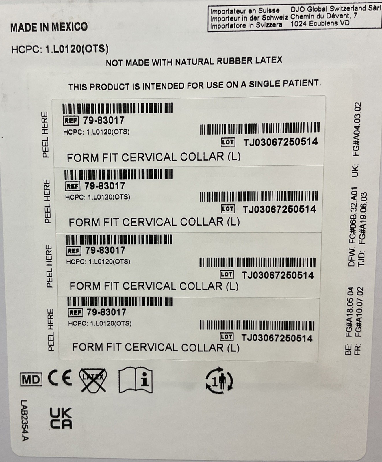 Cervical Collar, Size Large, Foam, Form Fit By DJO 79-83017 4.5” X 22.5” New!