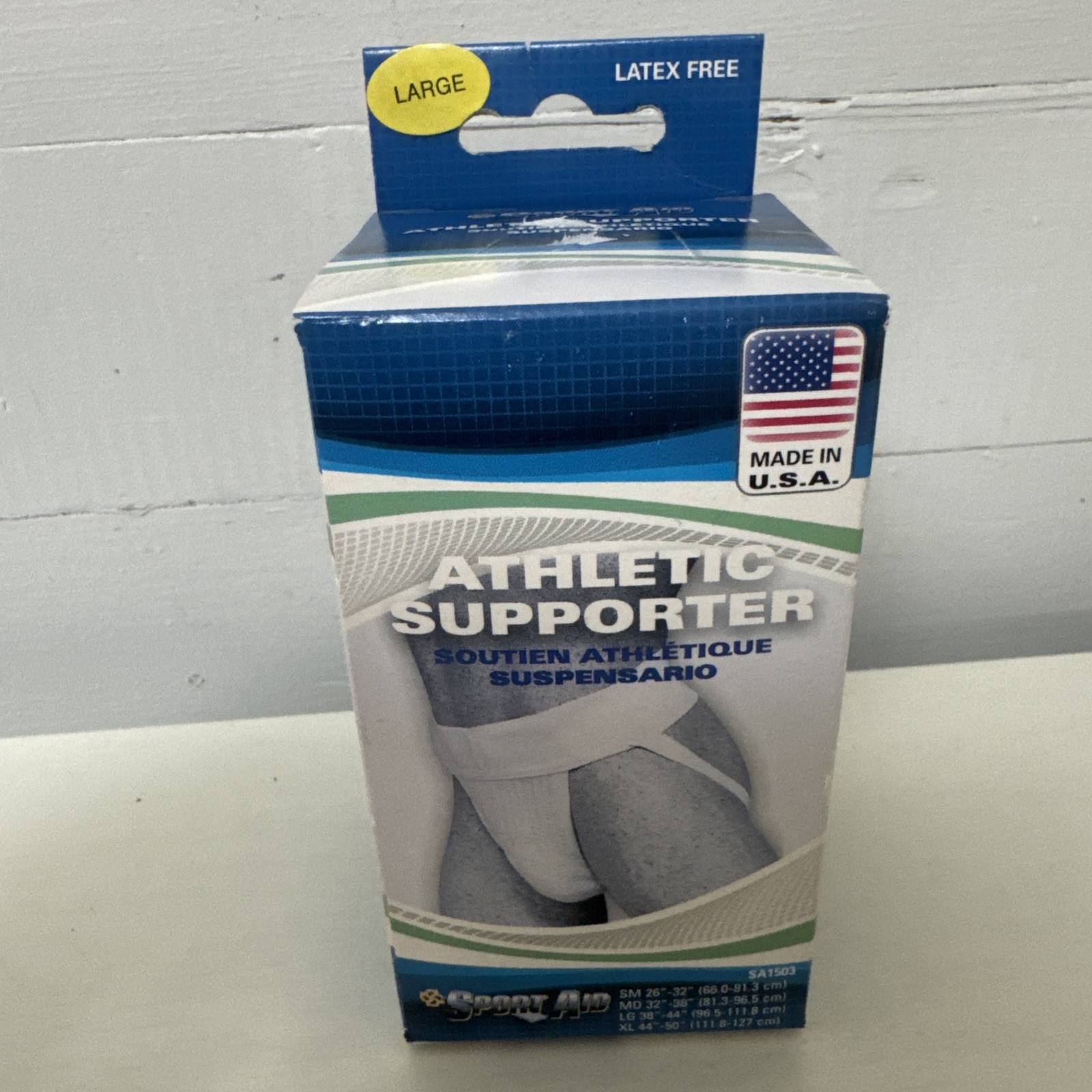 SportAid Athletic Supporter White Large (Waist circum. 38-44″) Latex Free USA