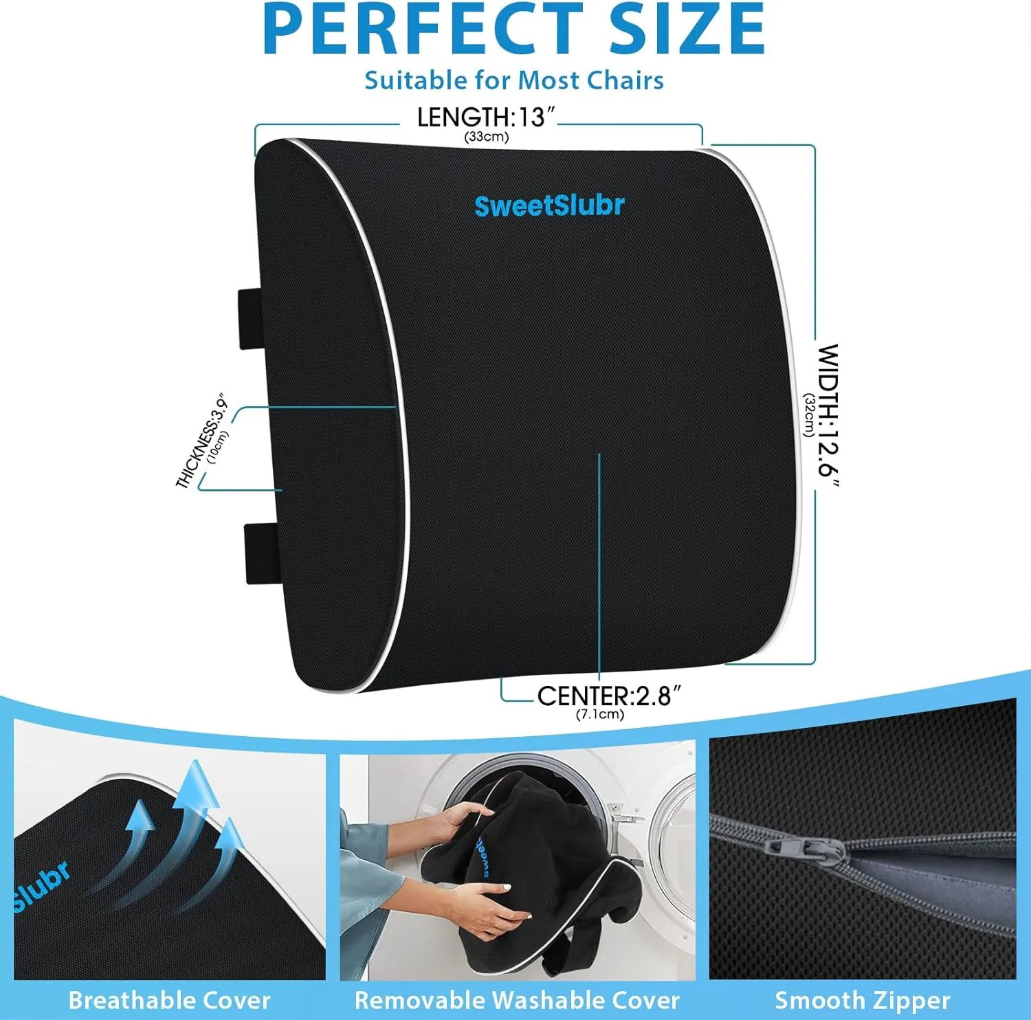 Large Lumbar Support Pillow Memory Foam Back Cushion for Office Chair Car Gaming