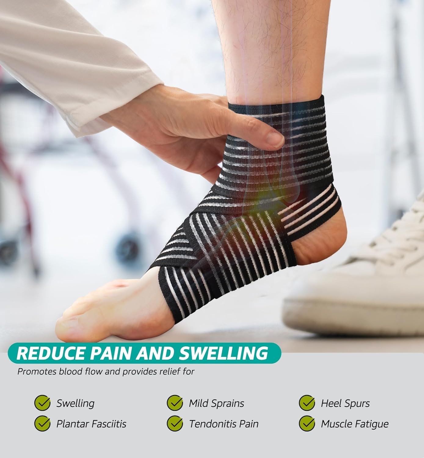 Foot Ankle Compression Brace 2 Pack Wrap Support Sprains Plantar Fasciitis