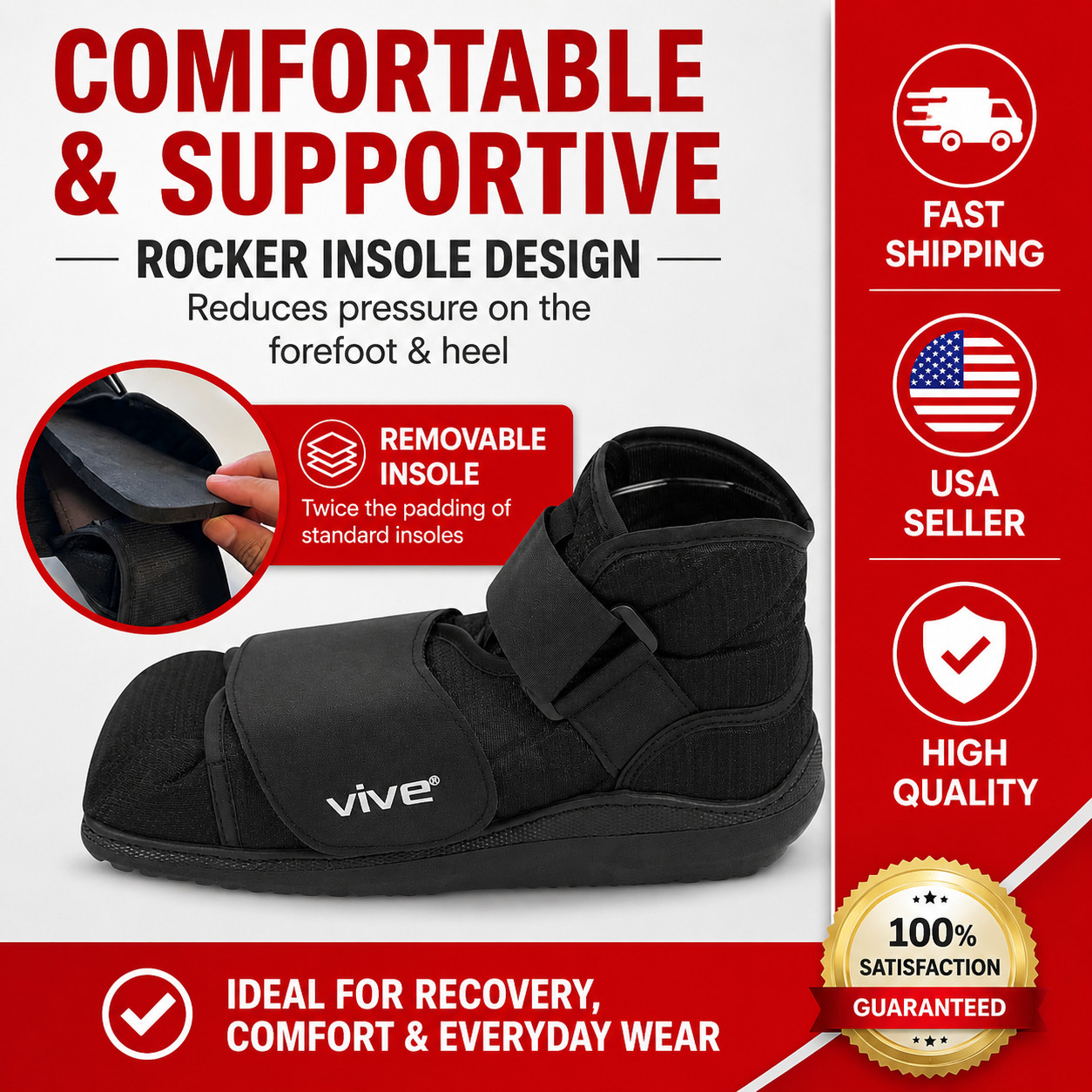 All-Purpose Boot Closed Toe Post-Op Medical Shoe Black ALL SIZES New ! FAST SHIP
