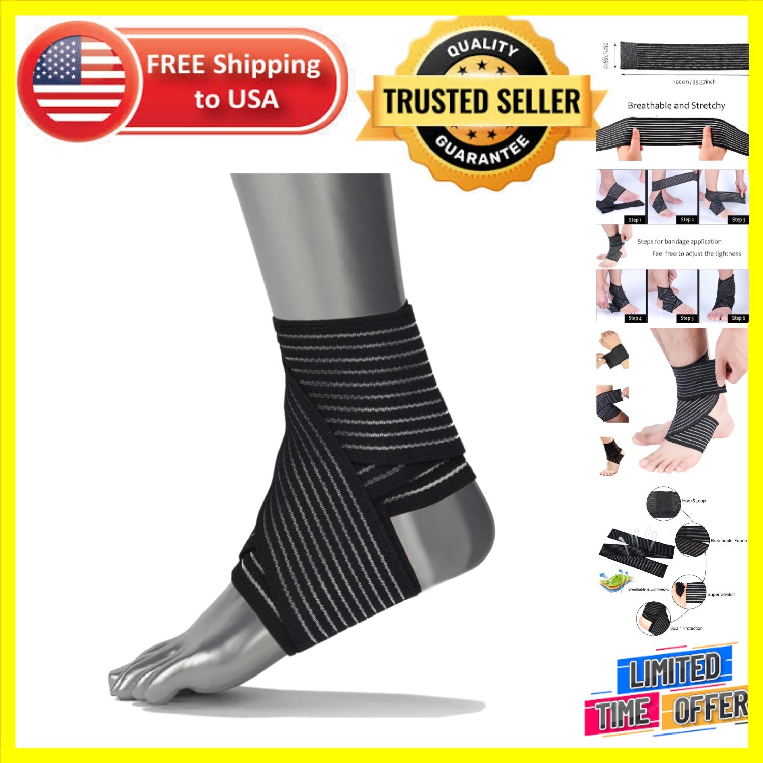 Sports-Ready Adjustable Ankle Compression Wrap for Maximum Support & Comfort