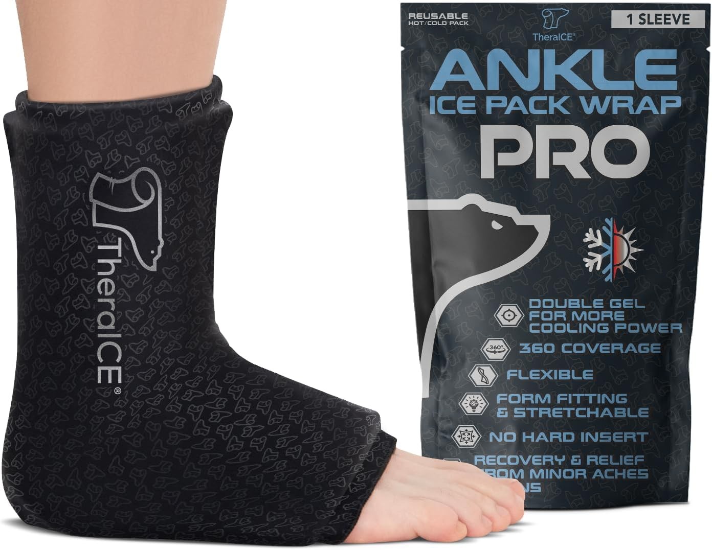 Ankle Ice Pack Wrap Swelling & Sprained Ankle Brace Women Men Cold Therapy Foot