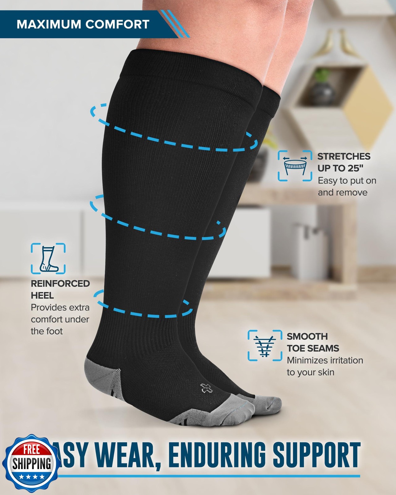 Doctor’s Select Plus Size Compression Socks Wide Calf – 3 Pairs | Up to 6XL |