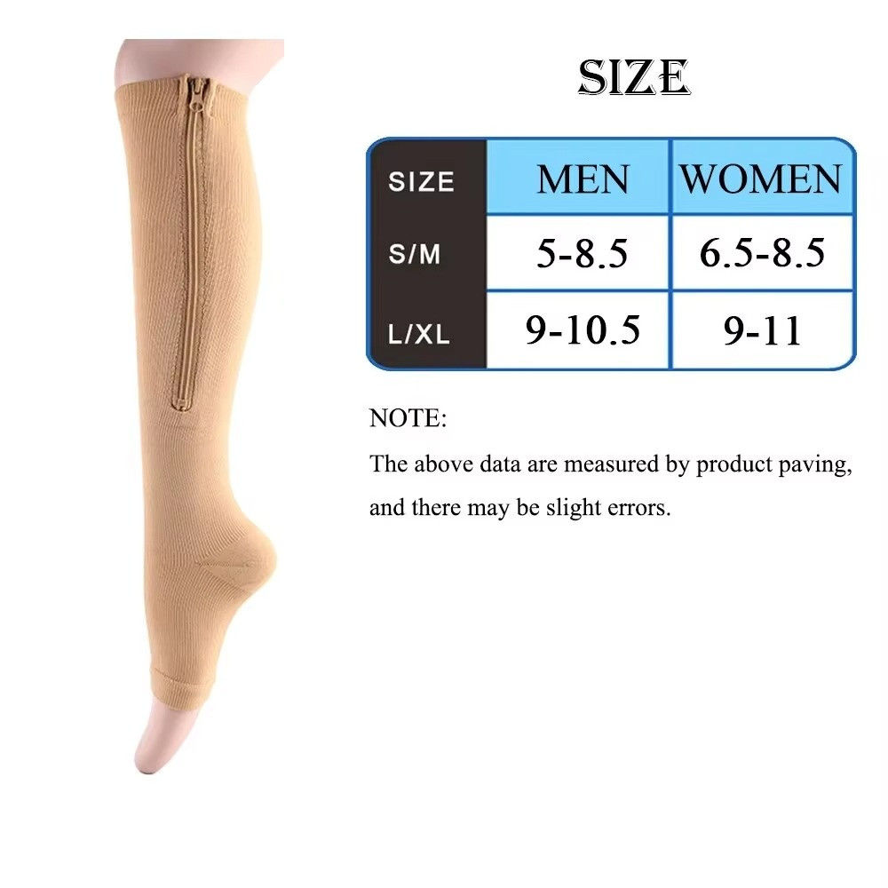 Compression Socks Men Women Support Knee Zipper Open Toe Thin Anti Fatigue Socks