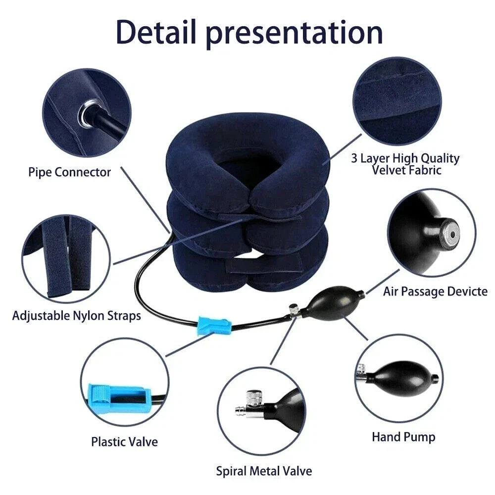 Cervical Neck Traction Device Collar Brace Support Stretcher Therapy Blue