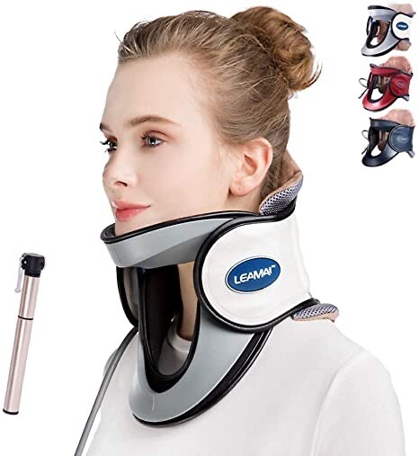 LEAMAI Newest Cervical Neck Traction Device – Adjustable CO3 Black Blue