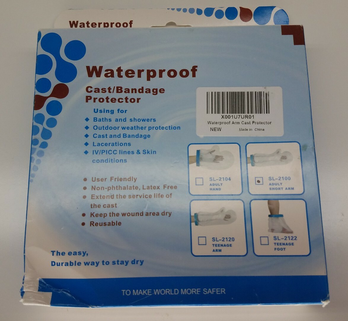 Adult Short Arm Cast Protection Vinyl Cover Waterproof Bandage Reusable SL-2100