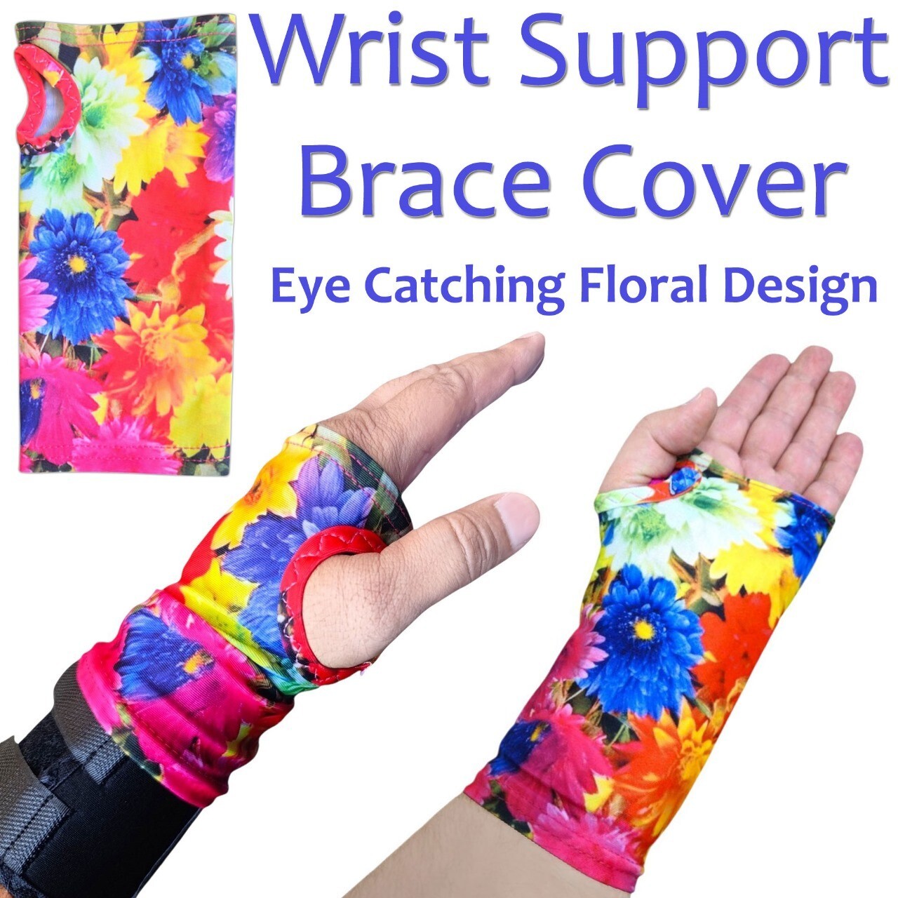 2 x Floral Wrist Support Brace Sleeve Compression Wrap Covers Carpal Pain Relief