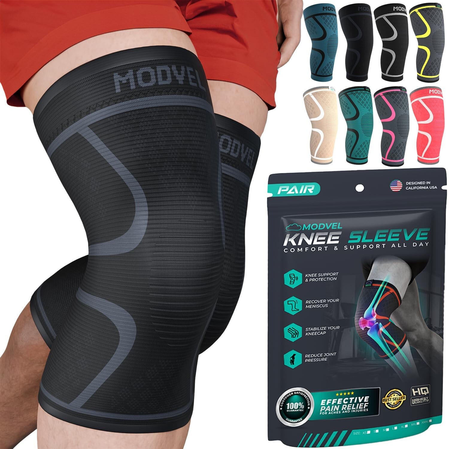 Modvel ELITE Knee Brace for Women & Men – 2 Pack Knee Braces for Running Knee…