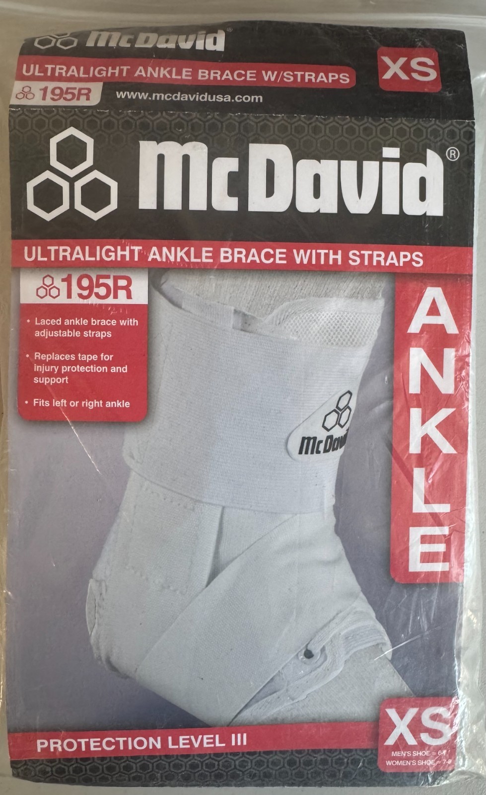 McDavid 195R Ultralight Ankle Brace w/ Straps (White / Size XS)