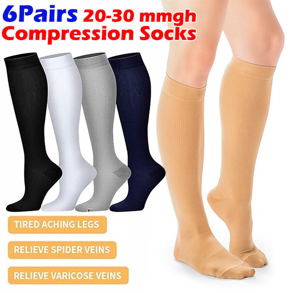 6 Pair Mojo Compression Socks Wide Calf Lymphedema/Support Socks 20-30 mmHg S-XL