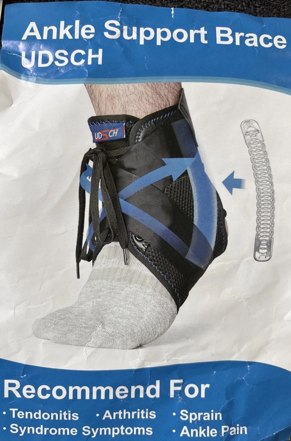 Ankle Support Brace, Double Support XL New Open Box Black- For Pain/sprain/tendo