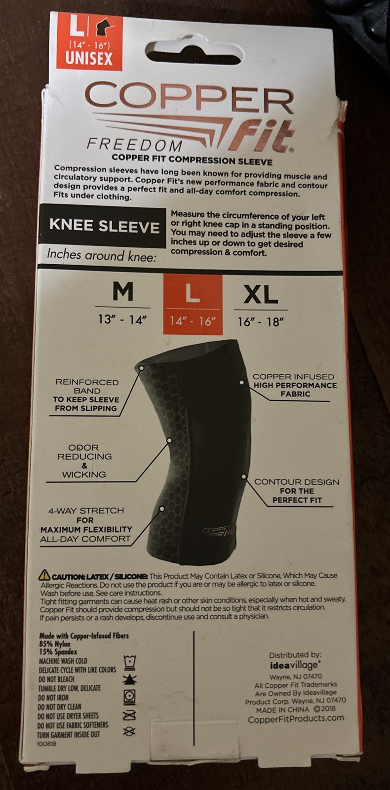 Copper Fit Knee Compression Sleeve Adult Large Copper Infused Black