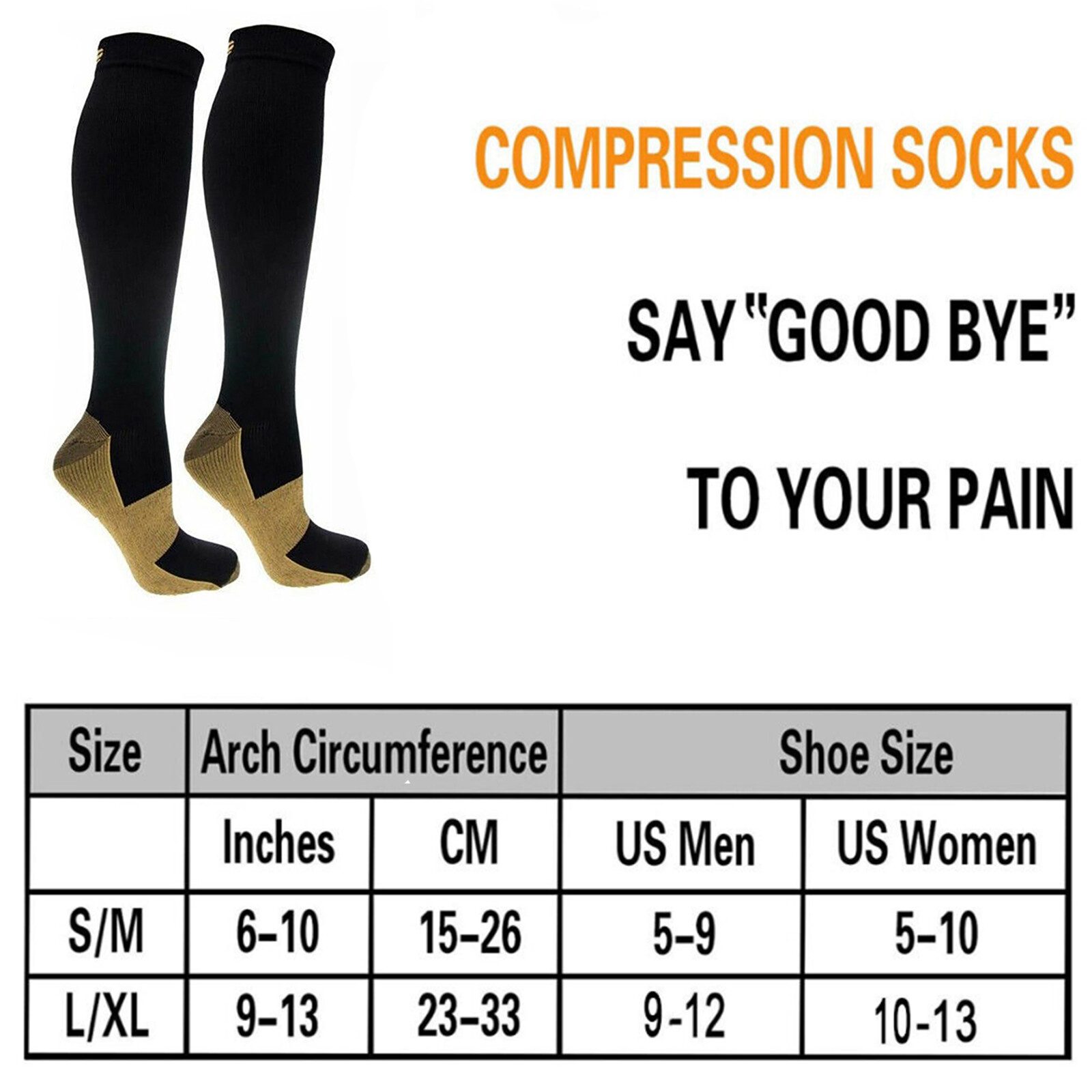 6 Pairs Copper Compression Socks 20-30mmHg Graduated Support Mens Womens S-XXL