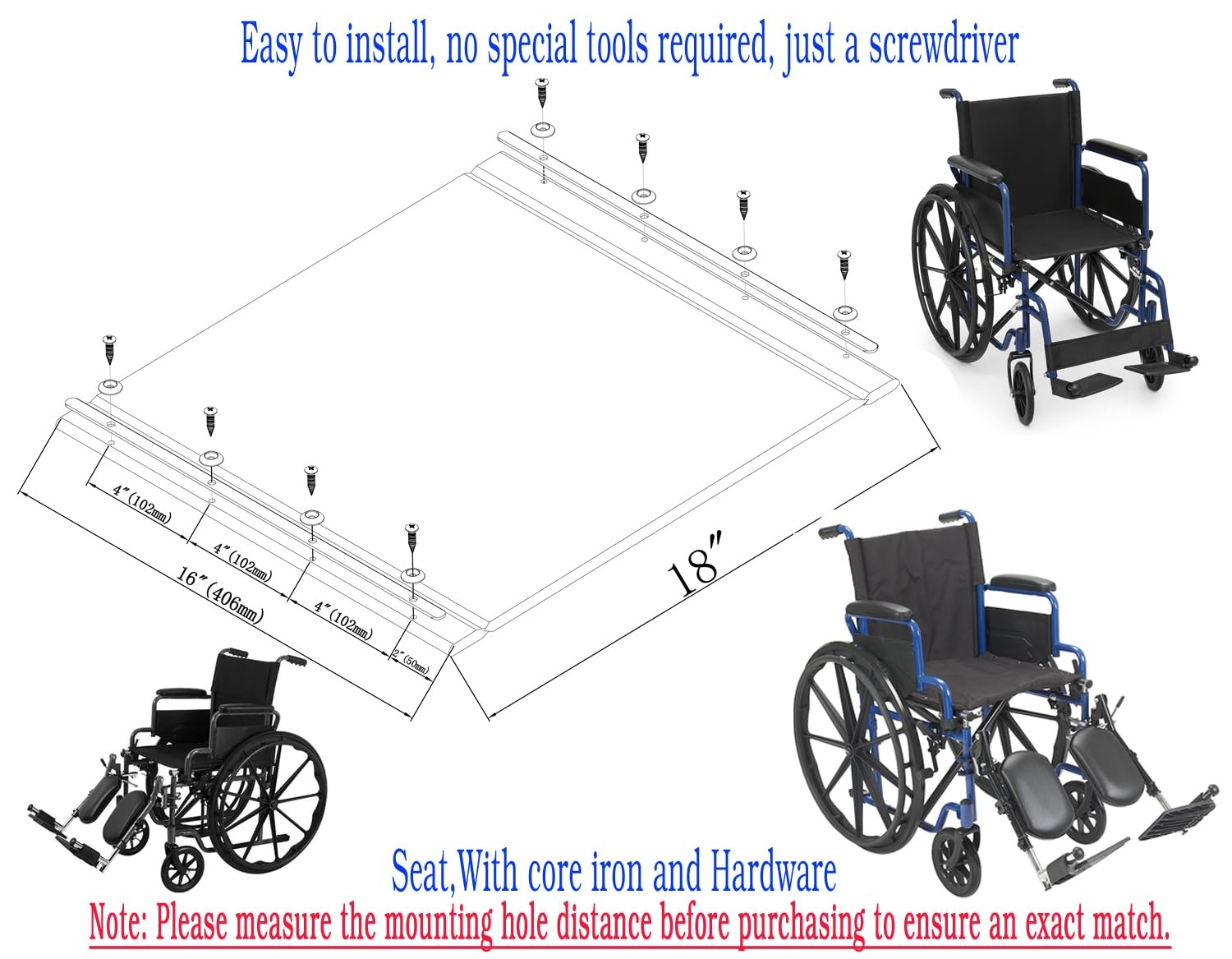 Blue Streak Wheelchair 18 Inch Seat Replacement, 18×16 18×16, Black