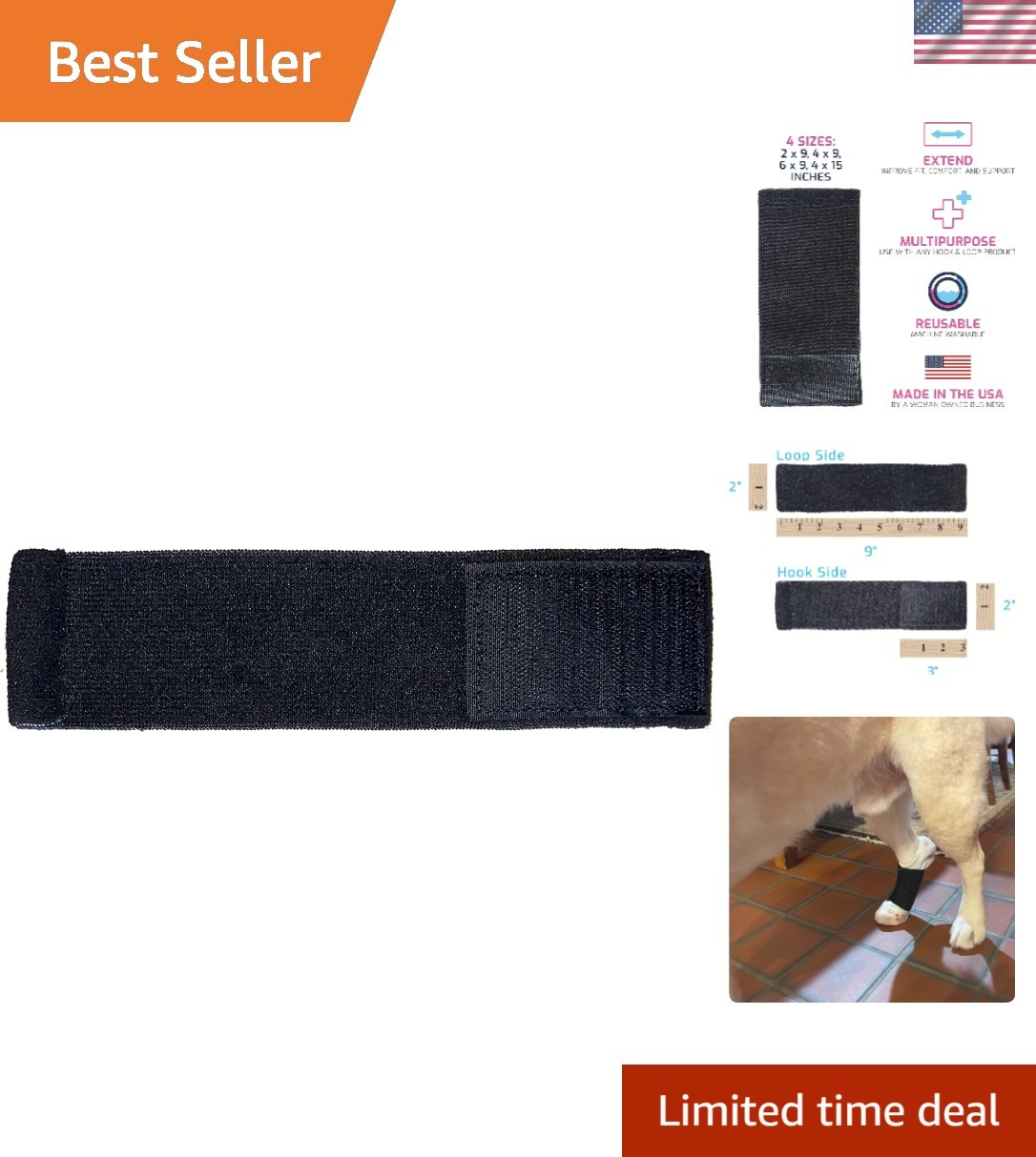 Lightweight 2×9 Inch Hook and Loop Extension for Sports and Medical Gear