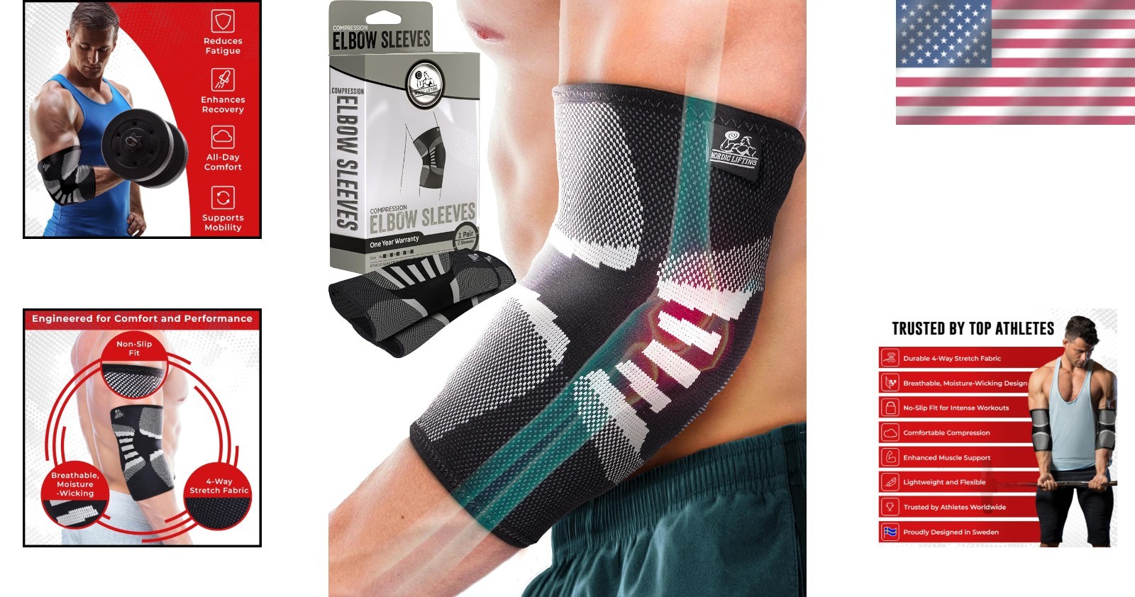 Adjustable Elbow Brace for Tennis & Golf – Durable Compression Sleeves – 2 Pack