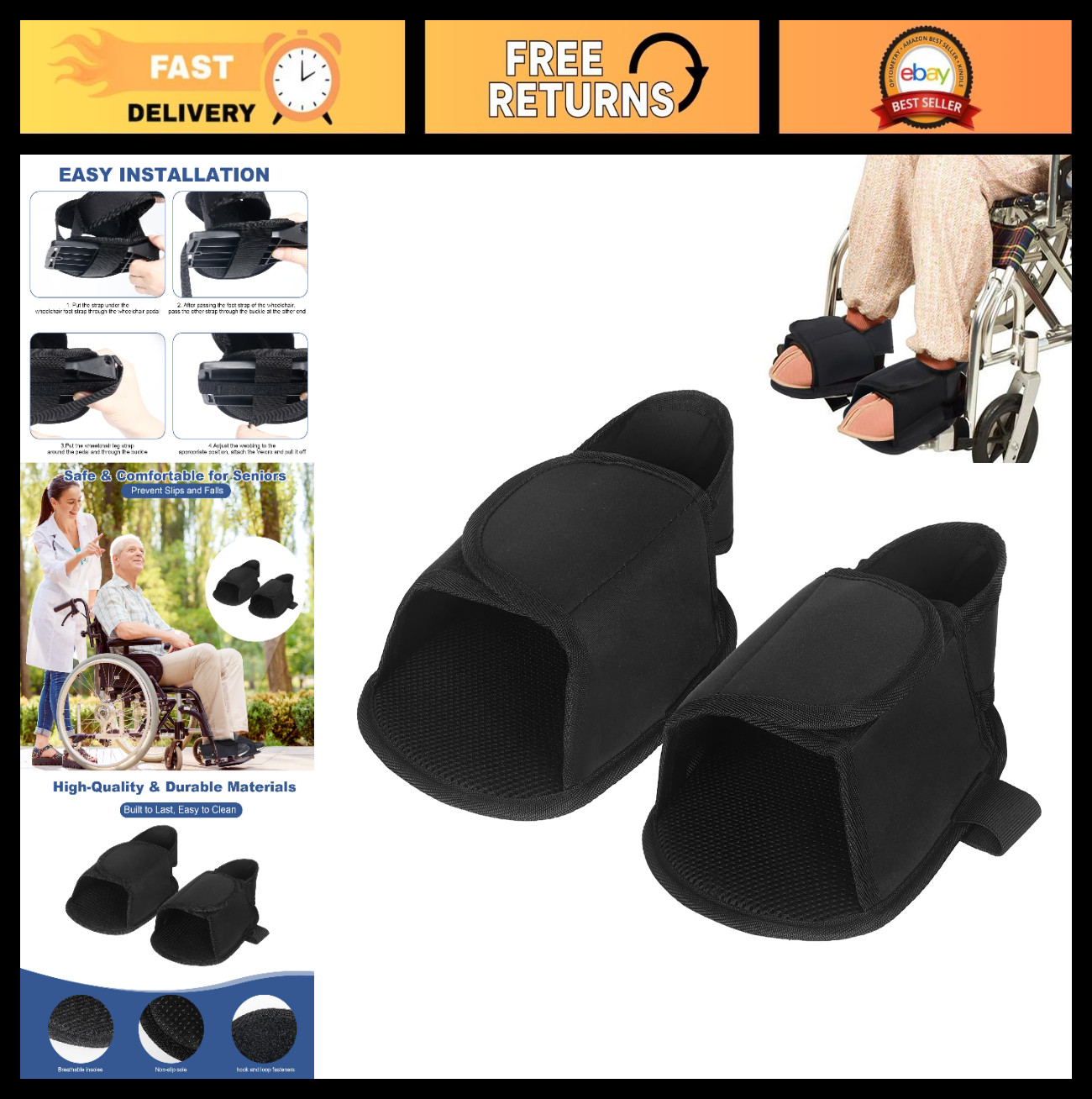 Adjustable Wheelchair Foot Straps – Durable, Easy Install Leg Supports for Senio