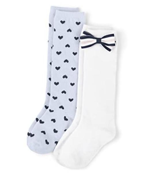 ,and Toddler Knee Socks 2-3T White Bow/Blue Heart 2-pack
