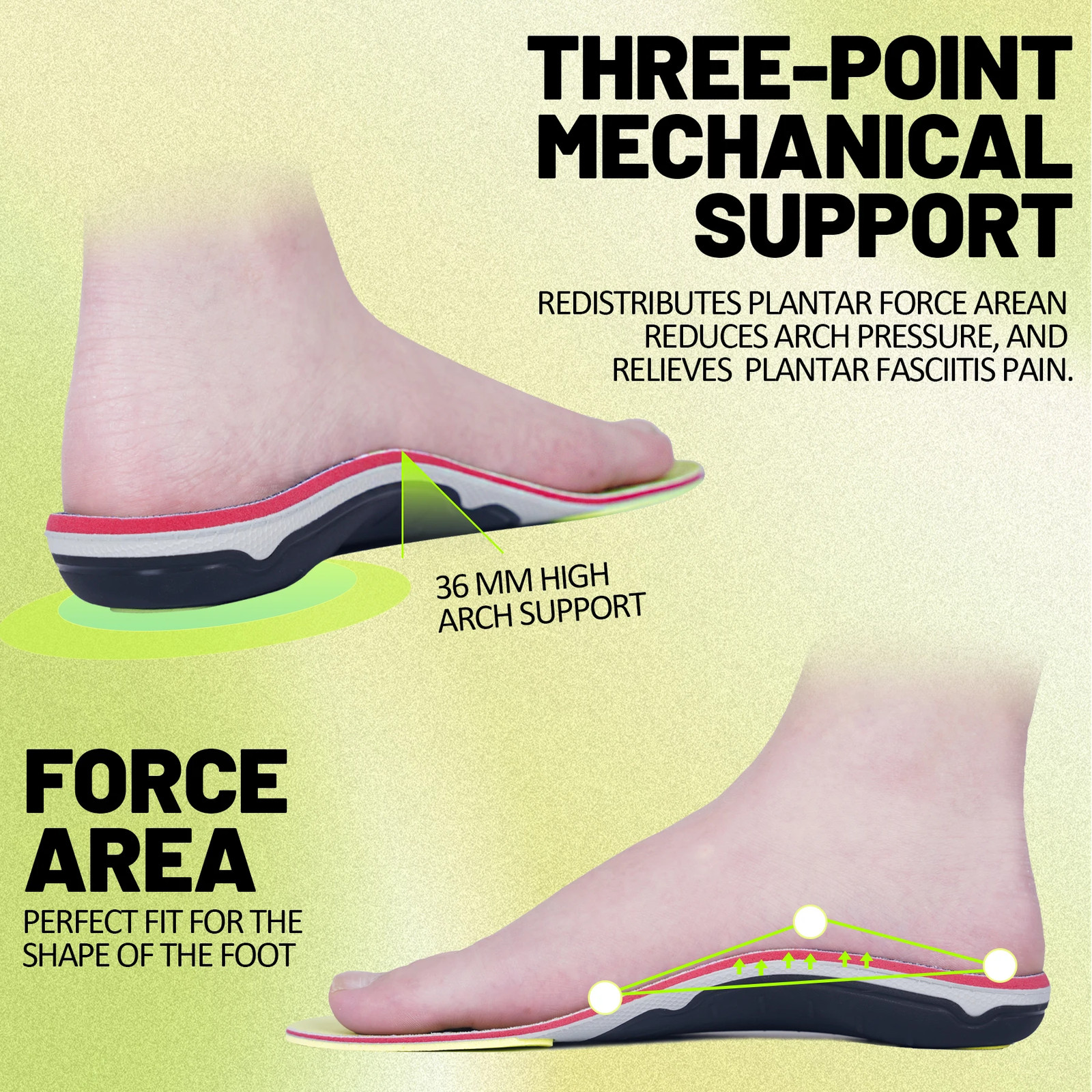 Plantar Fasciitis Insoles, Orthopedic Arch Support Inserts Men Women Heel Pain R