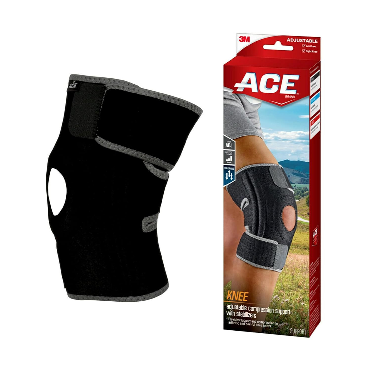 ACE Brand Adjustable Knee Brace with Side Stabilizers Provides Support & Compres